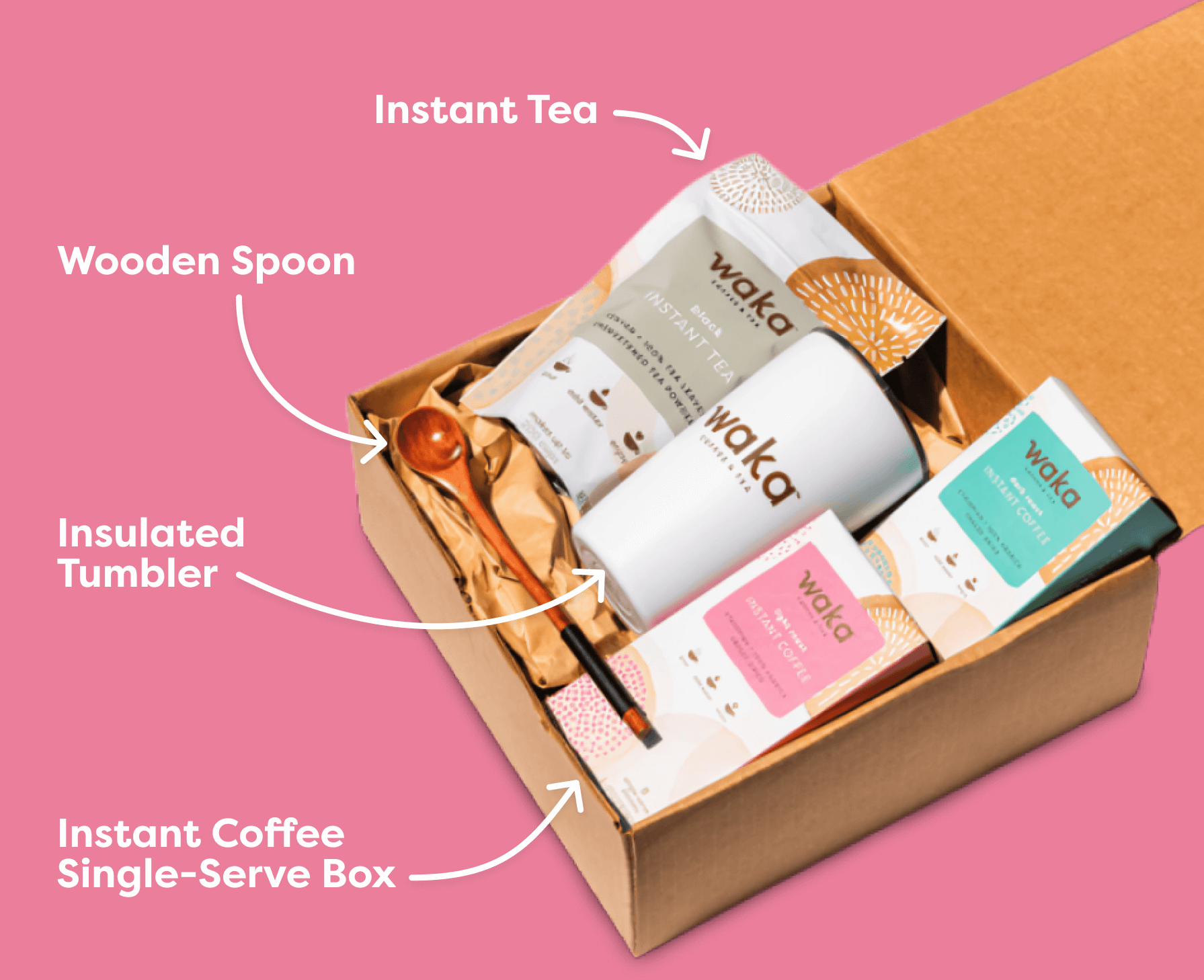 Instant Tea, Wooden Spoon, Insulated Tumbler, Instant Coffee Single-Serve Box