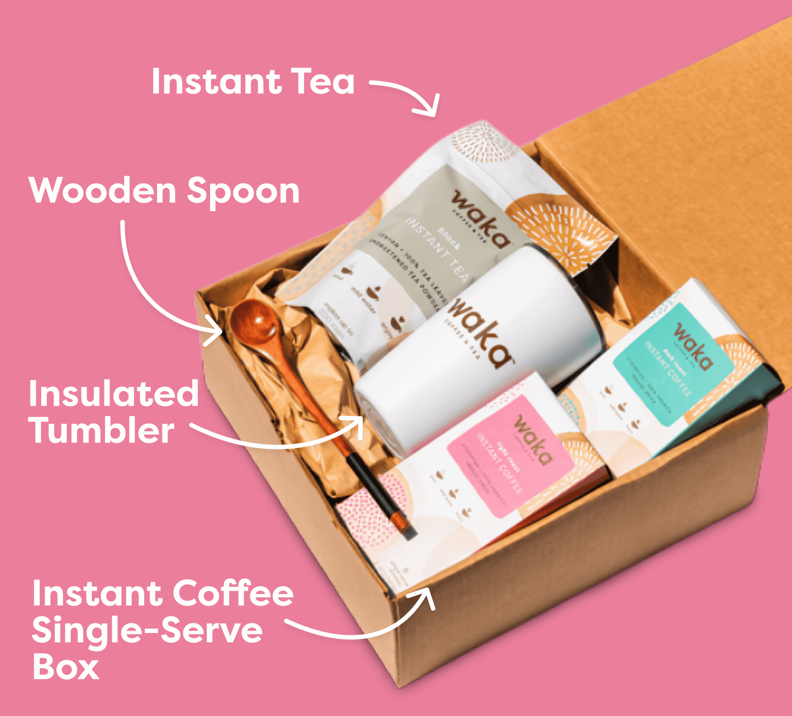 Instant Tea, Wooden Spoon, Insulated Tumbler, Instant Coffee Single-Serve Box