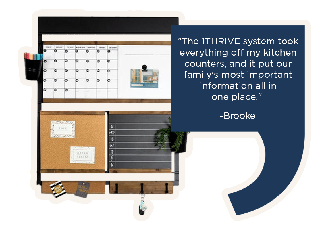 The BROOKE Wall Organizer - “The 1THRIVE system took everything off my kitchen counters and it put our family’s most important information all in one place.” -Brooke