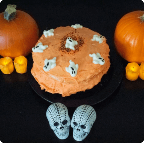 Halloween Style Instant Black Tea Cake with Lemon Honey Frosting